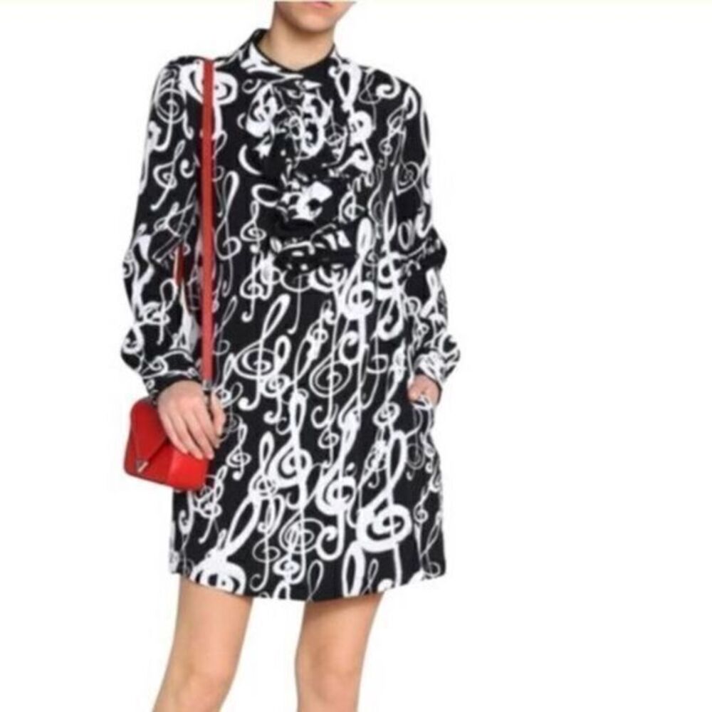 LOVE MOSCHINO NWT Black Jabot Music Notes Printed Dress US 6